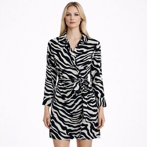 H&M Zebra Print Wrap Mini Dress Medium Stretch Jersey M